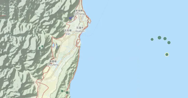 ▲今（5）日傍晚，台灣東部外海連續發生地震，總計12分鐘內共有5起地震，最大規模5.5。（圖／中央氣象署）