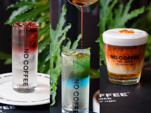 ▲左起：「葡香氣泡咖啡」150元、「彈珠氣泡美式」150元、「蜂蜜柚光拿鐵」160元。（圖／NO COFFEE提供）
