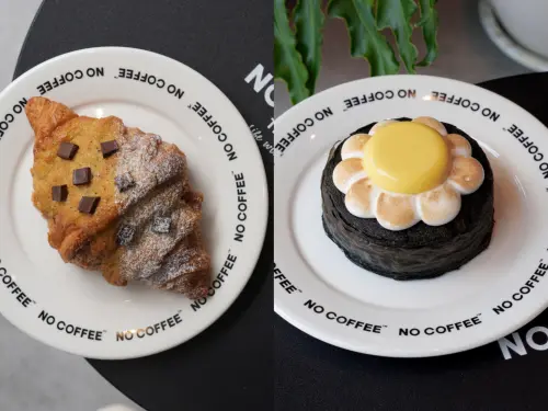 ▲左起：「雙重可可餅乾可頌」160元、「檸香可頌」150元。（圖／NO COFFEE提供）