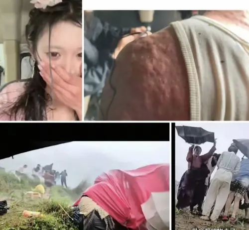 ▲楊珊子記錄下遇到極端氣候的現場，工作人員都被冰雹砸傷。（圖／翻攝自楊珊子微博）