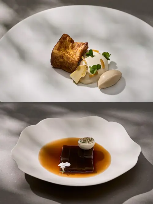 ▲由上至下：「白蘆筍／French Toast／楓糖」、「咖啡／葛切／瑪黑茶」。（圖／HAILI提供）