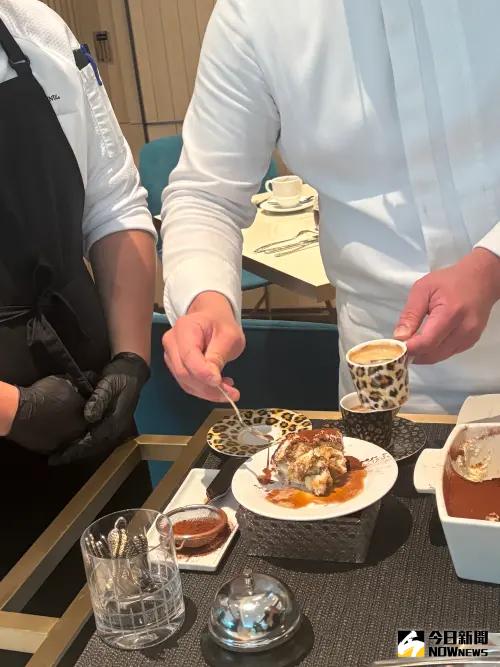 ▲桌邊服務提拉米蘇，搭配特製義大利咖啡酒，由服務人員現挖上桌，儀式感十足。（圖／記者金武鳳攝，2025.5.7)