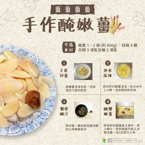 ▲農糧署分享醃嫩薑作法。（圖／鮮享農YA - 農糧署臉書）