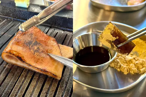 ▲金豬食堂「烤豬皮」甜點風味特別。（圖／記者蕭涵云攝）