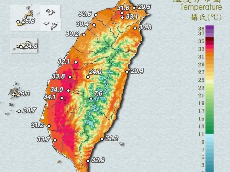 ▲中央氣象署發布高溫示警，今屏東三地門最高溫飆到37.6度。（圖／翻攝自中央氣象署）