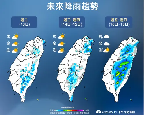 未來一週沒有顯著的鋒面影響台灣,各地都維持多雲到晴,主要以午後陣雨為主。(圖/中央氣象署) ▲未來一週沒有顯著的鋒面影響台灣,各地都維持多雲到晴,主要以午後陣雨為主。(圖/中央氣象署)