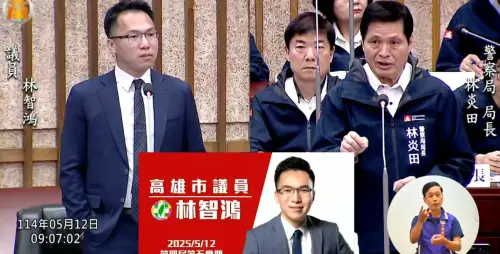 ▲市議員林智鴻以辦公室助理母親遭酒駕撞成植物人的經歷痛批現行制度無法嚇阻酒駕。要求警察局長林炎田提出具體對策。（圖／高市議會提供）