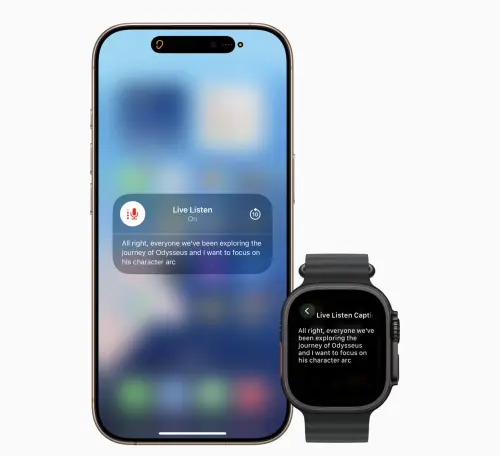 Apple Watch上查看iPhone所接收到內容的「即時字幕」,並同步聆聽音訊。(圖/官方提供) ▲Apple Watch上查看iPhone所接收到內容的「即時字幕」,並同步聆聽音訊。(圖/官方提供)