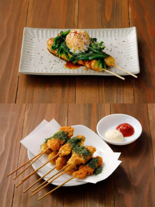 ▲由上至下：「韭菜蛋Green」、「串炸雞塊Green」40周年限量菜色。（圖／翻攝自鳥貴族官網）