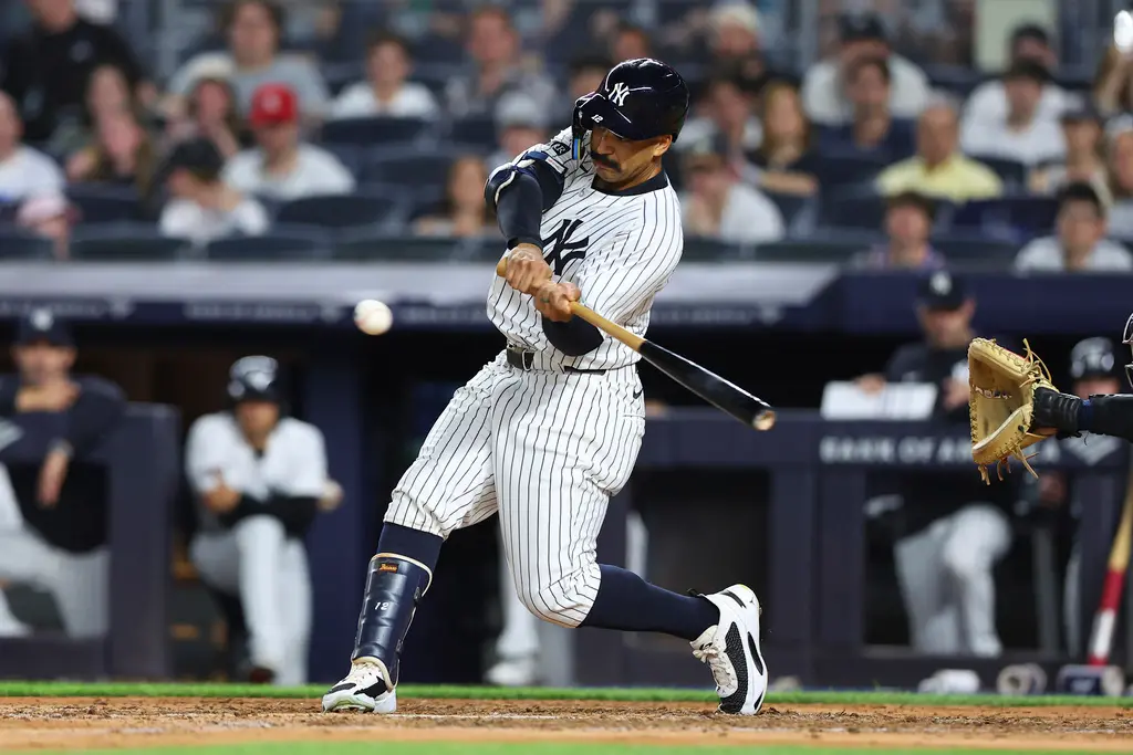 ▲效力於美國職業棒球大聯盟（Major League Baseball）紐約洋基隊的Trent Grisham近期打擊手感火燙，前（13）日在客場迎戰西雅圖水手時擊出單場雙響砲，開季至今全壘打數已達12轟。（圖／美聯社／達志影像）