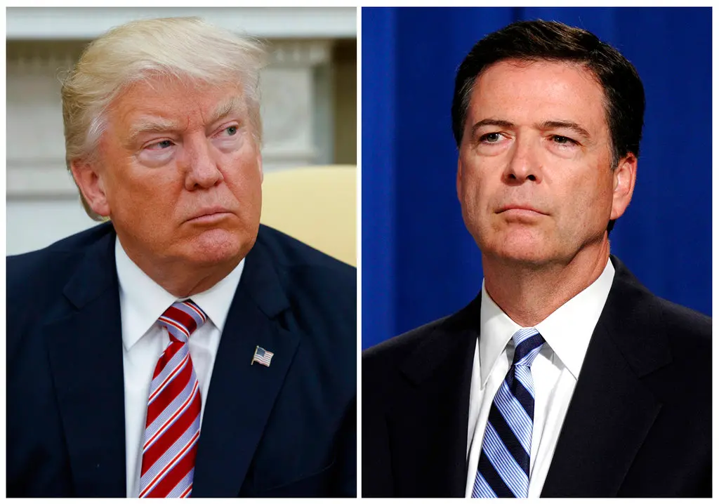 ▲美國聯邦調查局（FBI）前局長柯米（圖左）本週四遭到美國司法部起訴，柯米發聲強調自己清白，反嗆川普「恐懼是暴君的工具」。（圖／美聯社／達志影像）