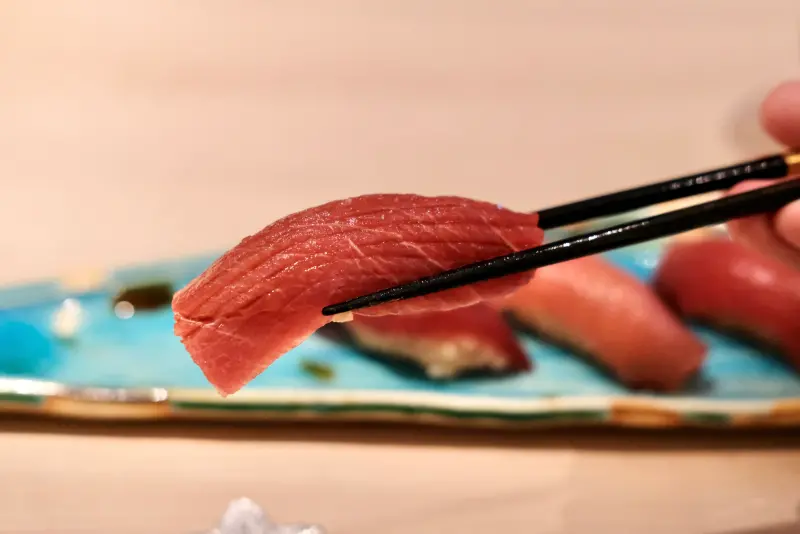 ▲日本當地常能吃到黑鮪魚，且台灣多數人都覺得比日本的黑鮪魚比台灣黑鮪魚更好吃，飯店的日籍料理長解釋兩者之差異。（圖／記者葉盛耀攝）