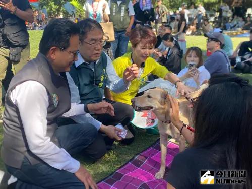 ▲黃偉哲今天下午帶著愛犬黑妞現身活動現場,與民眾親切互動。。(圖/記者郭俊暉攝,2025.05.18) ▲黃偉哲今天下午帶著愛犬黑妞現身活動現場,與民眾親切互動。。(圖/記者郭俊暉攝,2025.05.18)