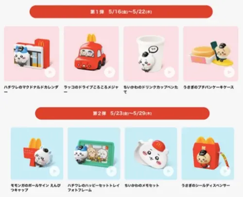 ▲日本麥當勞跟吉伊卡哇合作推出兒童餐，超可愛8款限定玩具不少粉絲都想要收藏，兩階段上架記得留意時間。（圖/日本麥當勞官網）