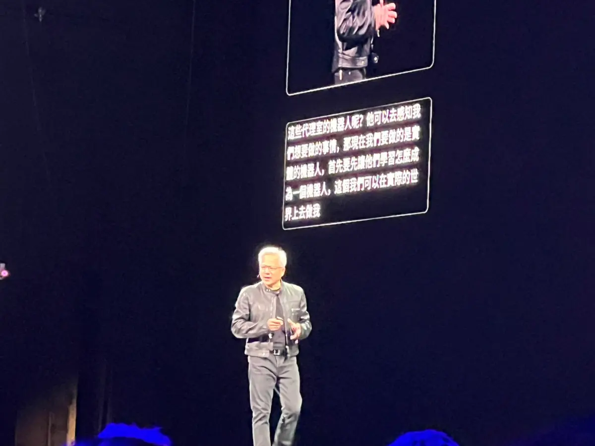 ▲輝達執行長黃仁勳19日發布主題演講。（圖╱記者林汪靜攝）