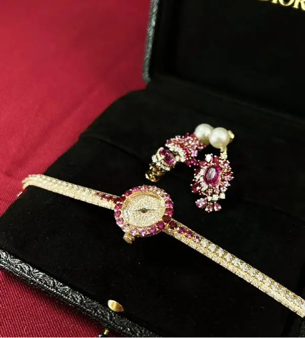 ▲行政執行署士林分署拍賣這款DIOR手錶暨耳環套組，市價近2000萬元。（圖／台北地檢署提供）