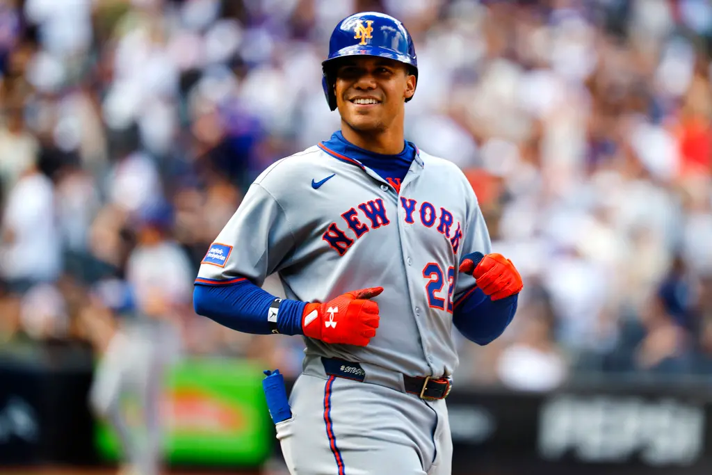 ▲Juan soto跑壘態度受到美國媒體質疑，對此他認為自己並沒有散漫，並且是若有看比賽，就能看出他的積極。（圖／美聯社／達志影像）