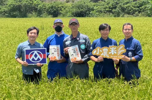 ▲(左至右)全聯行銷部協理劉鴻徵、青農高宗甫、青農高宗懋、上昇糧食執行長劉佳穎 、大倉米鋪執行長簡碩宏。（圖／記者鍾怡婷攝）