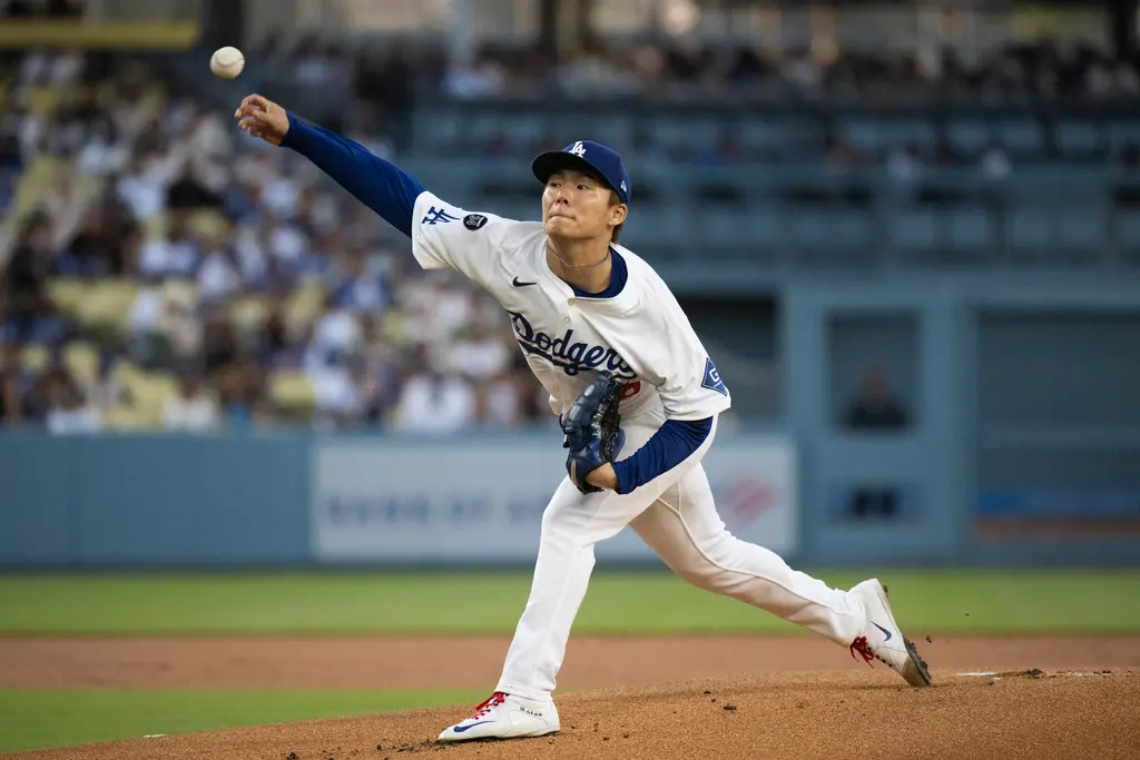▲洛杉磯道奇隊山本由伸此役一夫當關，繳出7局1安打無失分好投，可惜牛棚放火，最終無關勝敗。（圖／美聯社／達志影像）