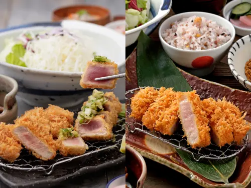 ▲左起：「蔥鹽鮪魚腰內豬排套餐」490元、開幕優惠「里肌豬排(中份)套餐」從350元降至175元。（圖／勝勢提供）