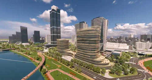 ▲黃仁勳日前宣布輝達（NVIDIA）台灣總部將落腳北士科T17、T18，不少人看好「輝達宅」效應，認為房價要跟著大漲了，不過也有人提醒不要太樂觀。圖為T16、T17、T18模擬圖。（圖／北士科官網）