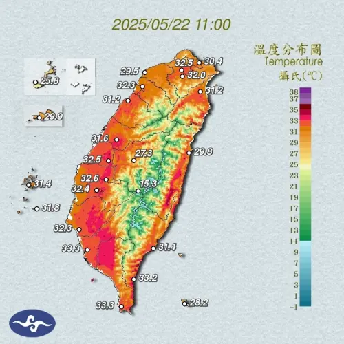 ▲全台高溫炎熱，白天都飆破30度，尤其南台灣、花東氣溫更上看36度以上。（圖／中央氣象署）