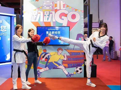 為世壯運選手加油！跆拳道甜心羅嘉翎現身「臺北館」旅展推廣觀光
