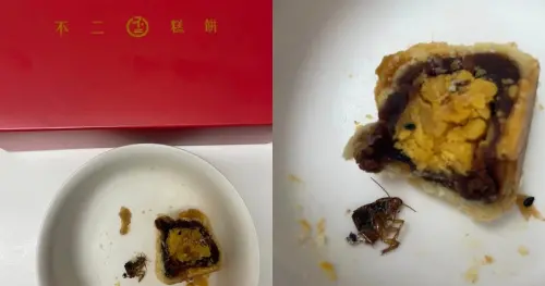 ▲蔡姓女網友在2024年9月11日於臉書社團「爆料公社」控訴，長輩食用台中知名不二糕餅的蛋黃酥時，竟包著蟑螂遺骸。（圖／爆料公社）