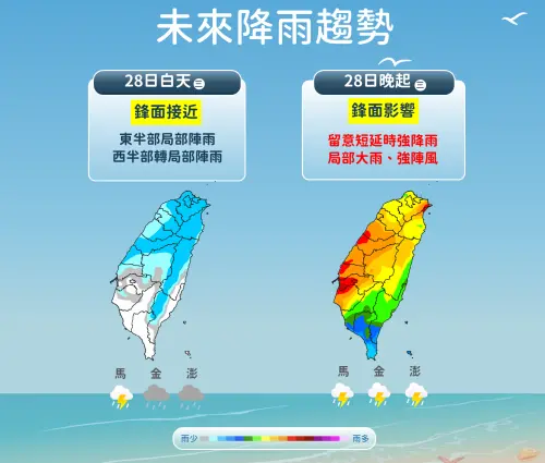 下週三有結構更完整的鋒面通過台灣,一直到下週四都是全台有雨。(圖/中央氣象署) ▲下週三有結構更完整的鋒面通過台灣,一直到下週四都是全台有雨。(圖/中央氣象署)