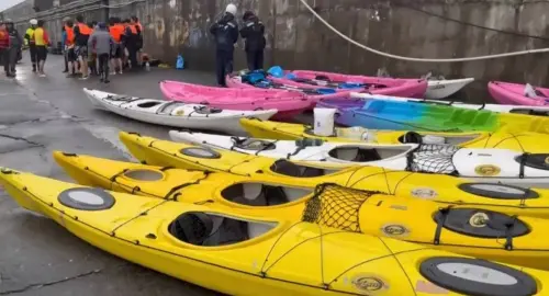 海大獨木舟訓練因天候因素,導致多人翻船落海,所幸31名師生都平安獲救。 ▲ 海大獨木舟訓練因天候因素,導致多人翻船落海,所幸31名師生都平安獲救。(圖/翻攝畫面)