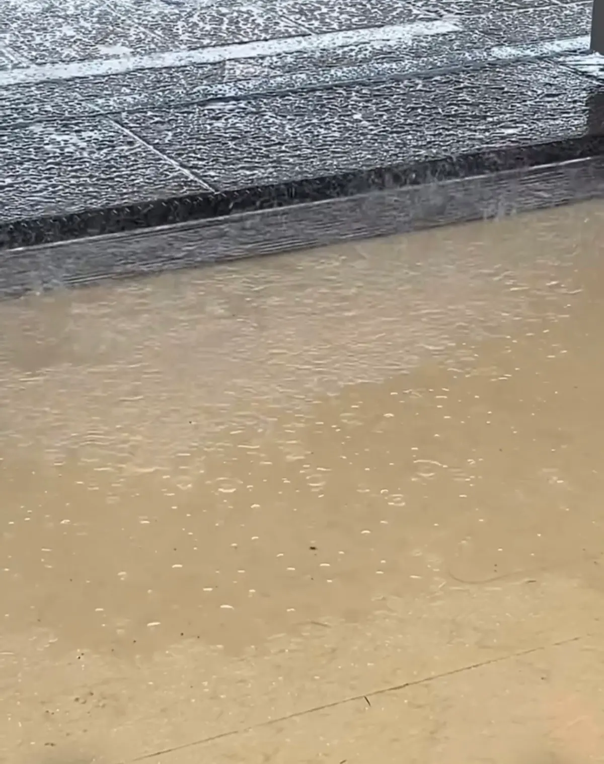 ▲停靠在捷運淡水站的車廂，因大雨造成積水，讓車廂內出現一條小河。（圖／threads@joujia.richard）