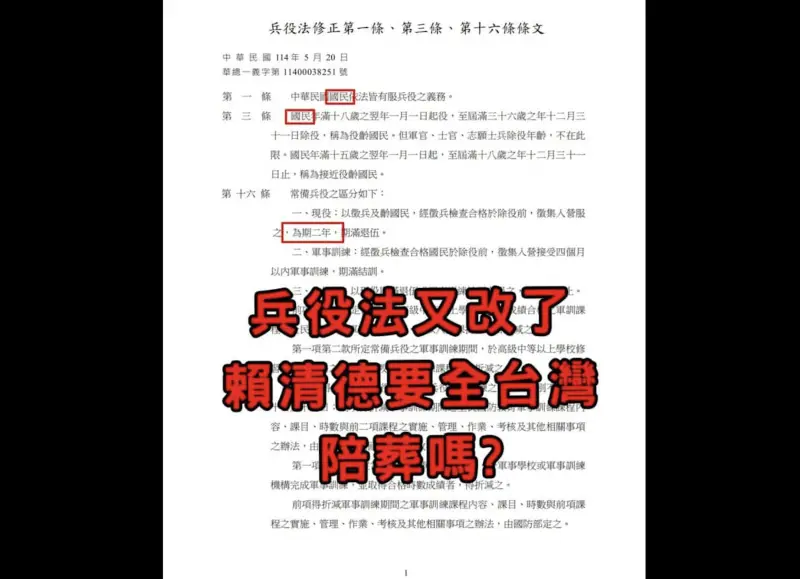 網傳「總統令兵役變2年、女性要當兵」　事實查核中心：假訊息