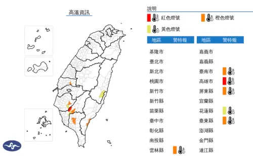 ▲▲西南風沉降影響，天氣高溫炎熱，有連續出現38度極端高溫的機率。（圖／翻攝自中央氣象署）