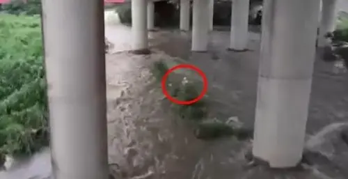 ▲ 受到鋒面影響，一名釣客受困在沙洲上，消防隊員以吊掛方式展開救援。（圖／翻攝畫面）