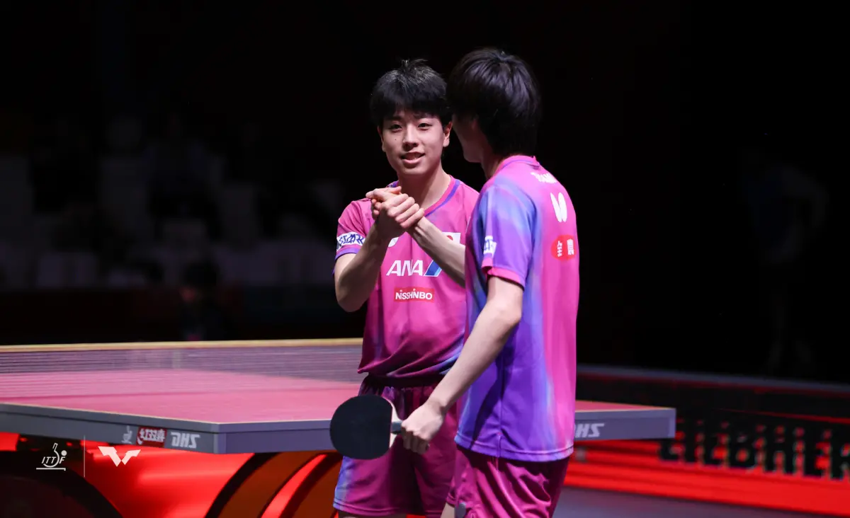 ▲日本23歲桌球好手戶上隼輔迎來生涯重大突破。他與拍檔篠塚大登在2025卡達杜哈舉行的桌球世界錦標賽中一路過關斬將，強勢挺進男子雙打決賽，今晚要和篠塚大登搭檔，與台灣的林昀儒／高承睿來爭奪金牌。（圖／取自ITTF）