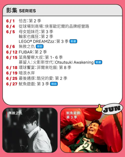 ▲Netflix今年6月新上架影集一覽。（圖／Netflix Taiwan Threads）