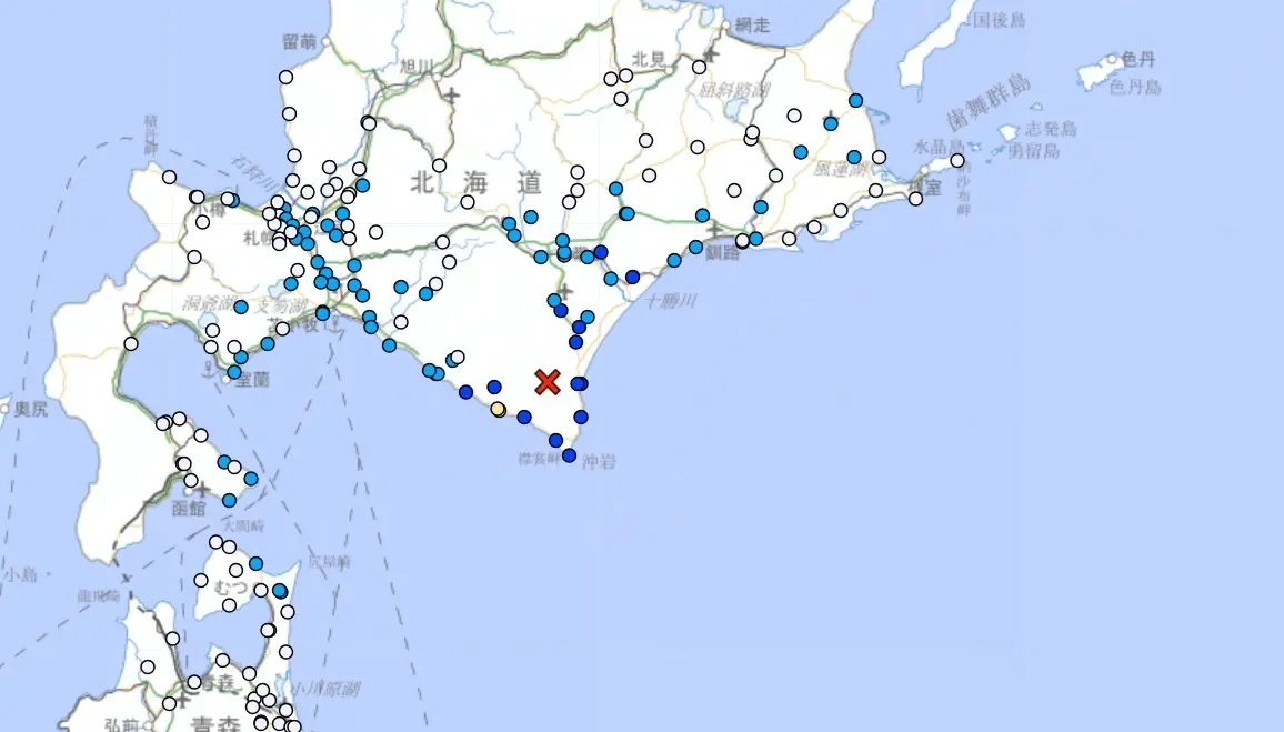 ▲日本北海道發生規模5.3地震。（圖／日本氣象廳）