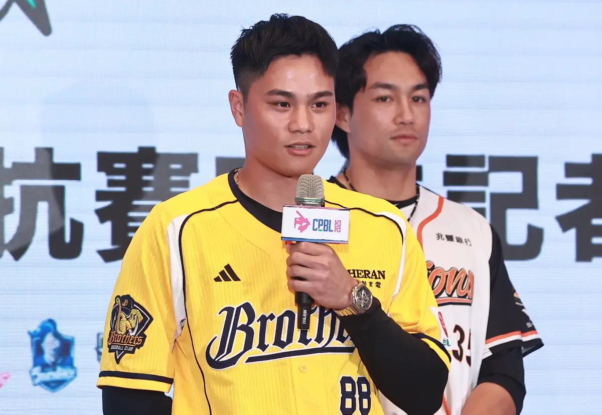 ▲宋晟睿今（26）日代表中信兄弟出席明星對抗賽宣告記者會，談到昨日與統一獅比賽，因為一次守備漏接被總教練平野惠一提早換掉的事情，宋晟睿坦言會好好思考一下，重新調整心情再出發。（圖／記者葉政勳攝 ,2025.05.26）