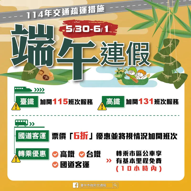 ▲114年端午連假疏運資訊(圖／交通局提供2025.5.27)