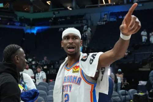 ▲NBA西區冠軍賽G4，雷霆球星Shai Gilgeous-Alexander狂砍40分、10助攻、9籃板的準大三元數據，率隊以128:126險勝灰狼，系列賽取得3:1聽牌優勢。（圖／路透／達志影像）