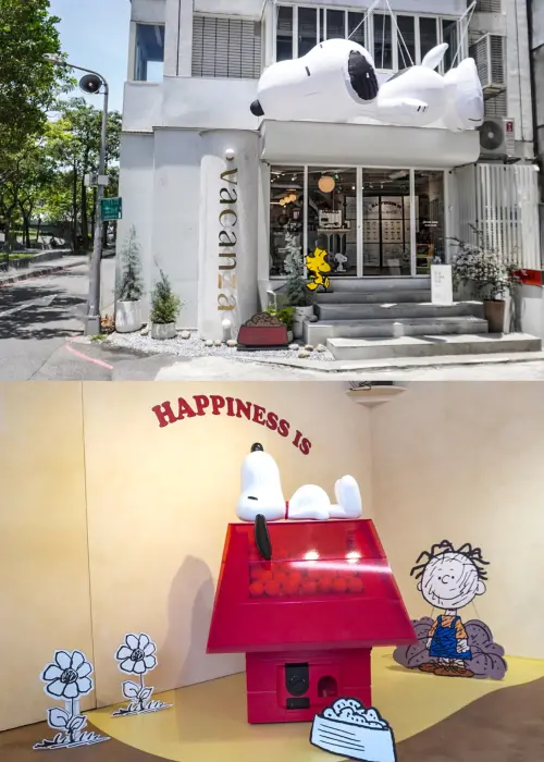 ▲巨型SNOOPY氣球空降vacanza Lab. 假期中山實驗店，vacanza × PEANUTS紅色狗屋扭蛋機一定要體驗。（圖／vacanza提供）