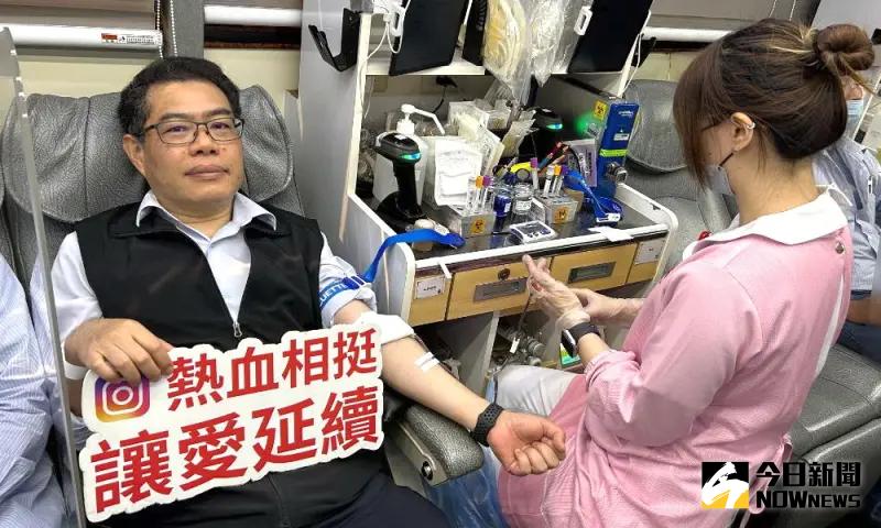 ▲台灣中油公司煉製事業部大林煉油廠舉辦百萬CC熱血公益捐血活動，該事業部大林煉油廠廠長許信豐率先挽袖捐血，以紓解血荒。(圖／記者黃守作攝，2025.05.27)