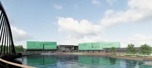 ▲故宮南院國寶館建設基地為4.42公頃,位於故宮南院本館旁,將興建地下1層、地上3層之博物館,另設有地上2層湖畔景觀餐廳及前庭廣場。(示意圖/內政部提供) ▲故宮南院國寶館建設基地為4.42公頃,位於故宮南院本館旁,將興建地下1層、地上3層之博物館,另設有地上2層湖畔景觀餐廳及前庭廣場。(示意圖/內政部提供)