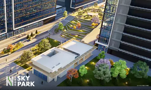 南港國際SKYPARK媲美「麻布台之丘」,於五樓露臺打造2700坪凌空森嶼。(圖/業者提供) ▲南港國際SKYPARK媲美「麻布台之丘」,於五樓露臺打造2700坪凌空森嶼。(圖/業者提供)