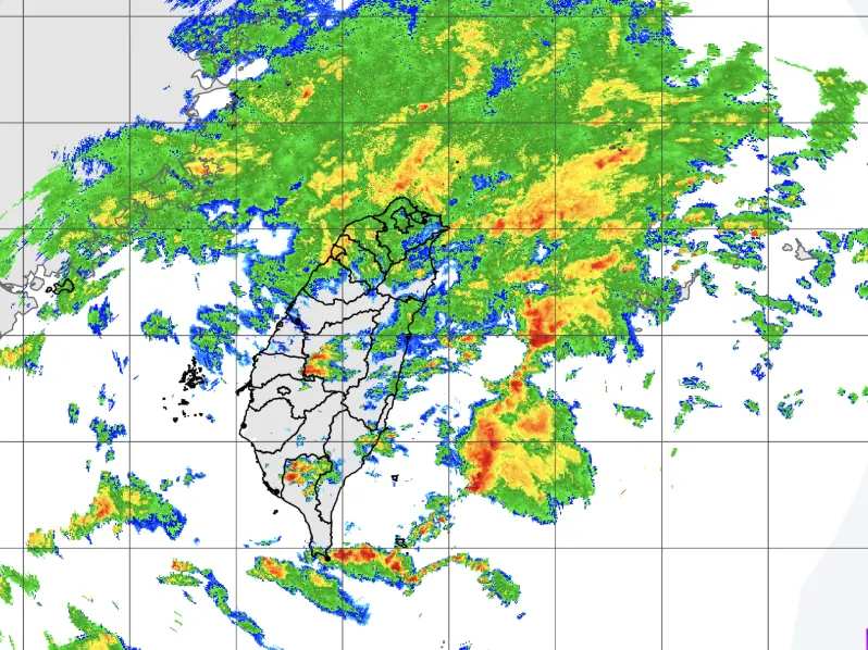 ▲午後對流發展旺盛，搭配不斷向台灣逼近的梅雨鋒面，各地降雨降雨將越來明顯。（圖／中央氣象署）
