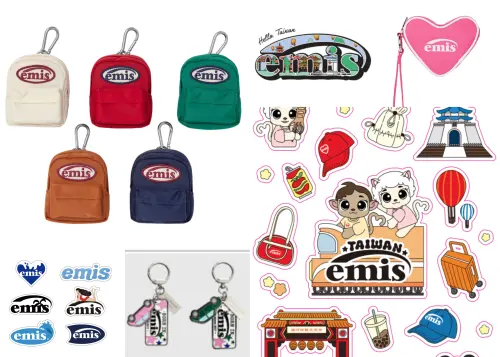 ▲emis台灣首店四大開幕優惠，除了可以體驗免費拍貼！還送手機支架、品牌貼紙、胸針、鑰匙圈。（圖／emis提供）