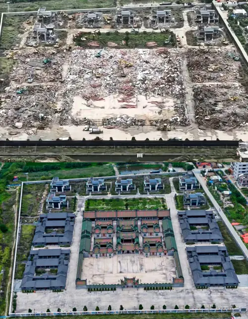 ▲中國廣東汕頭一處號稱耗資上億元人民幣打造的「英之園」豪宅,今(28)日已全數夷為平地,引發網友熱議。(合成圖/翻攝自微博) ▲中國廣東汕頭一處號稱耗資上億元人民幣打造的「英之園」豪宅,今(28)日已全數夷為平地,引發網友熱議。(合成圖/翻攝自微博)