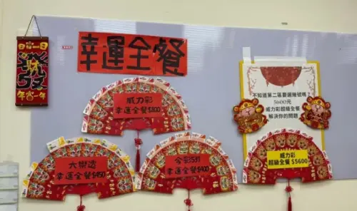 ▲彩券行威力彩包牌有幸運全餐（成本800元分2種玩法）以及「超級全餐（成本5600元）」可選擇，總共3種玩法。（圖/記者黃韻文攝）