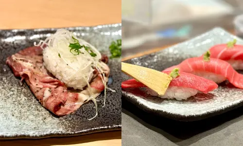 ▲「炙燒沙朗蔬菜卷」200元；「承知助by合點壽司」使用現磨「本山葵」。（圖／記者蕭涵云攝）