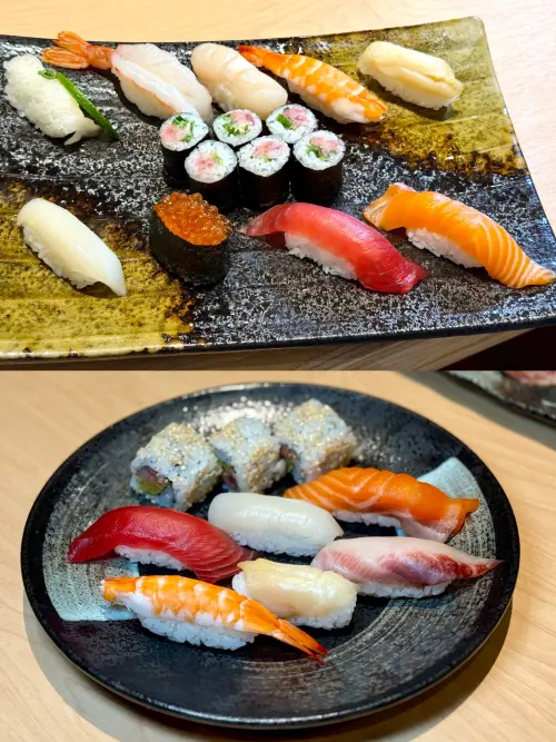 ▲由上至下：日本店鋪最新Top10人氣壽司一覽，首四日開幕優惠贈送「承知助 福 壽司套餐」，好有誠意。（圖／記者蕭涵云攝）